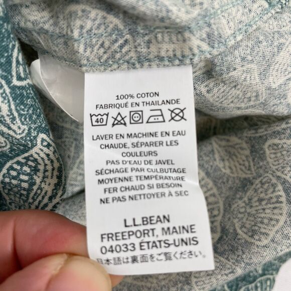 LL Bean Mens Green White Seashells Button Up Short Sleeve-M - Picture 10 of 12